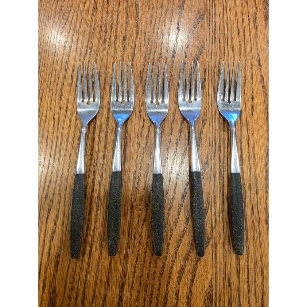 Lot of 5 Kingston Small Forks Black Handle Japan Stainless Faux Wood